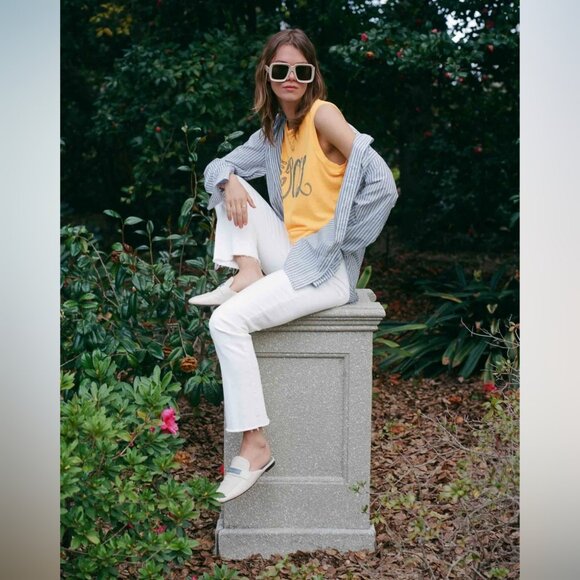 MOTHER Pants - Mother The Hustler Ankle Fray High-Rise Jeans Farest of All of Them White 27